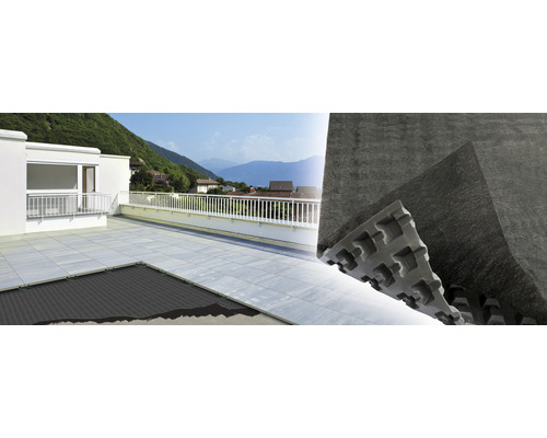 Terras met tegelvloer en drainage mat