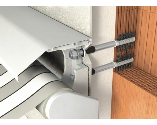 Detailaanzicht van een zonneschermbevestiging aan een muur