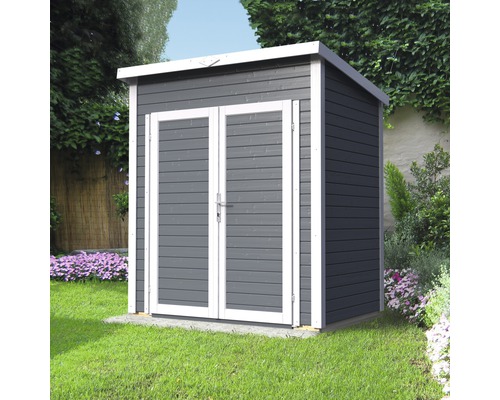 Houten tuinkast met dubbele deur op gazon