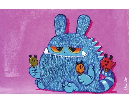 Illustratie van een blauw, harig monster met ijs