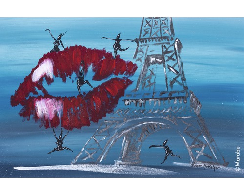 Schilderij met de Eiffeltoren, lippen en figuren