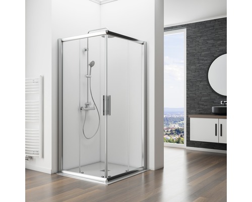 Hoekdouche met schuifdeur in badkamer