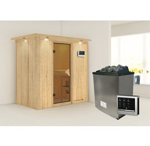 Sauna met saunakachel en bediening in de binnenruimte