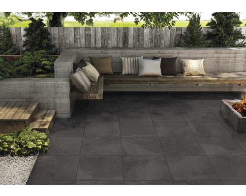 FLAIRSTONE Keramische terrastegel gerectificeerd slate black, 60 x 60 x 2 cm