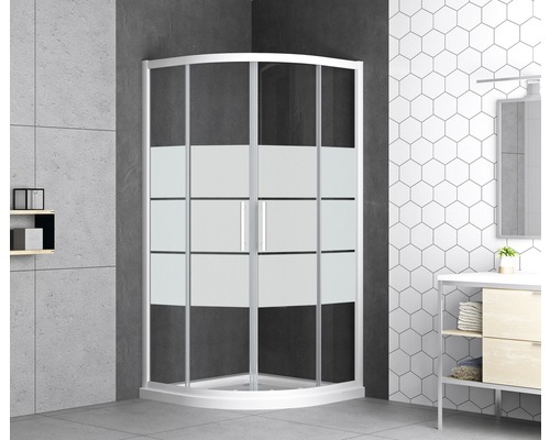 FORM & STYLE Douchecabine kwartrond Moorea dwarsstrepen decor 90x195 cm wit Halfronde douchecabine met schuifdeuren in de badkamer