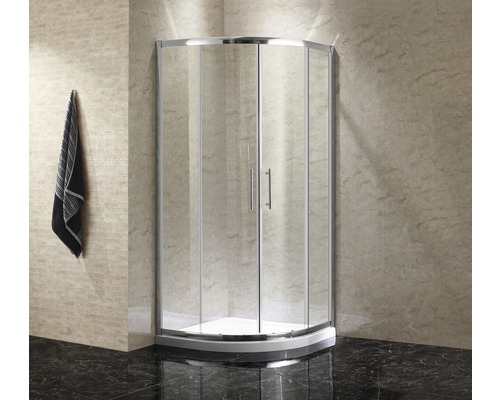 Hoekdouche met heldere glazen deuren in badkamer