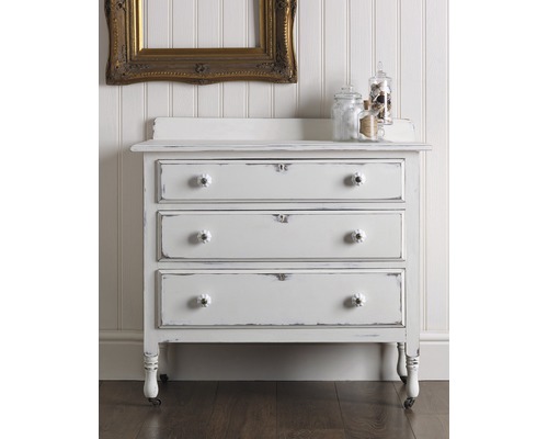 Ladekast in Shabby Chic stijl met drie laden en opbergpotten