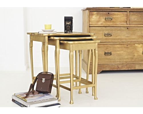 RUST-OLEUM Metallic Finish Meubelverf goud 750 ml Driedelige bijzettafel van hout met opbergplank