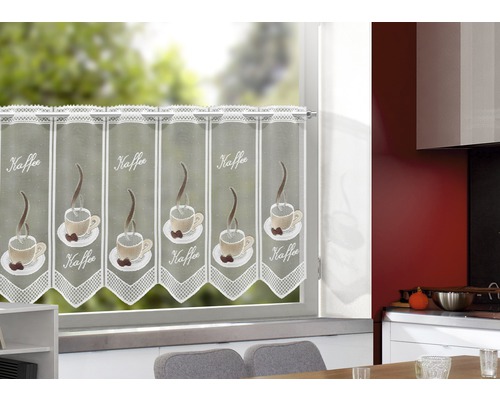 Vitrage met koffiemotief voor een raam