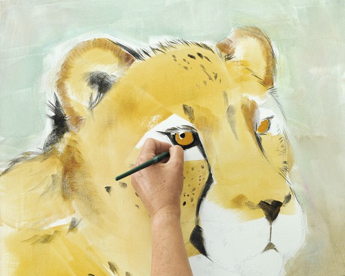 Leeuwen schilderij wordt geschilderd
