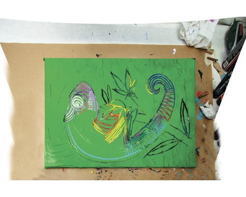Schilderij met abstracte weergave van een kameleon op canvas