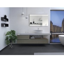 Moderne badkamer met wastafel, spiegel met verlichting, plant en bad