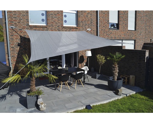 FLORACORD Schaduwdoek wind- en waterdoorlatend zilvergrijs 360x360 cm Terras met zonnescherm, tafel en stoelen