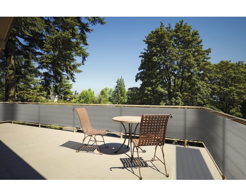 FLORACORD Balkondoek wind- en waterdoorlatend grijs 90x500 cm Terras met privacyscherm, tafel en stoelen