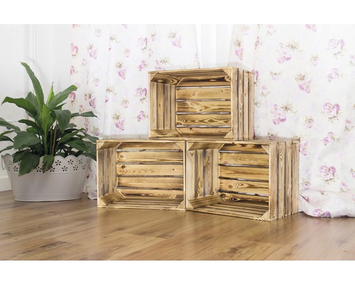 Decoratieve houten stapelkratten met kamerplant