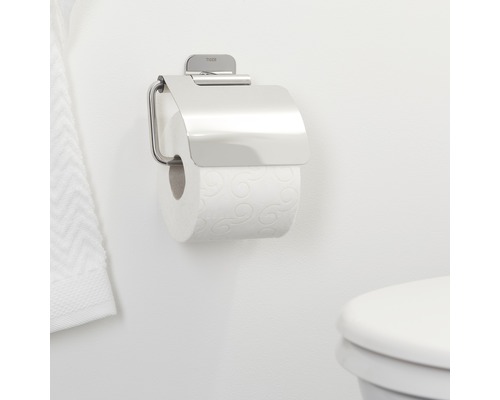 Metalen toiletpapierhouder met papierrol