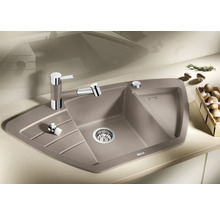 Hoekspoelbak met afdruiprek, zeepdispenser en kraan