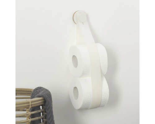 Toiletpapierhouder met twee rollen toiletpapier aan de muur