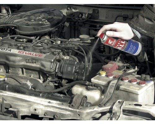 Iemand spuit een auto in met multi-spray.