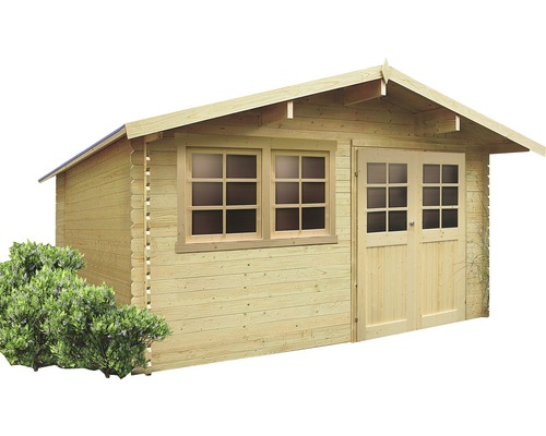 Houten tuinhuis met raam en dubbele deur