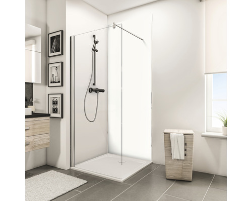 SCHULTE Douche achterwand 90x210 cm Wit Badkamer met douchecabine, douchebak, wastafel, spiegel en wasmand