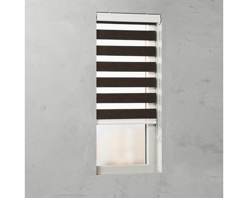 SOLUNA Duo rolgordijn lichtdoorlatend D-R8 structuur bruin 60x175 cm Raam met bruin gestreept rolgordijn voor lichtregeling