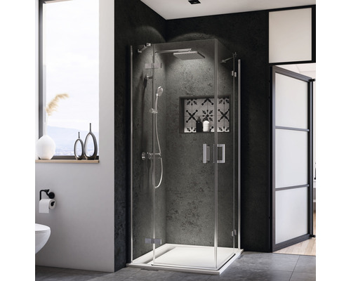 BREUER Douchecabine hoekinstap Panorama chroom 80x80 cm helder glas Badkamer met glazen douchecabine en armaturen
