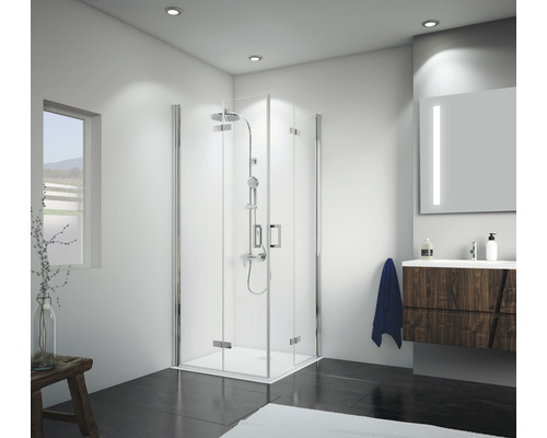 BREUER Douchecabine hoekinstap Panorama chroom 80x80 cm helder glas Badkamer met douchecabine, toilet en decoratie