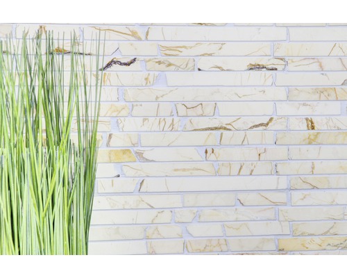 Wandtegels met steenlook en decoratief gras