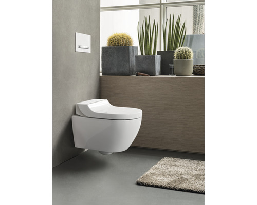 Wandhangend douchetoilet in badkamer met planten