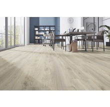 Lichte, moderne kantoorruimte met laminaatvloer in houtlook, bureau en kasten