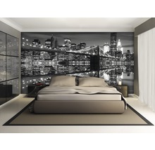 Slaapkamer met fotobehang van een skyline van New York