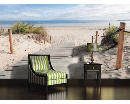 Fotobehang met strandmotief, steiger, zee en lucht