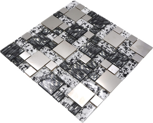 Mozaïekmat met glas- en metaalelementen