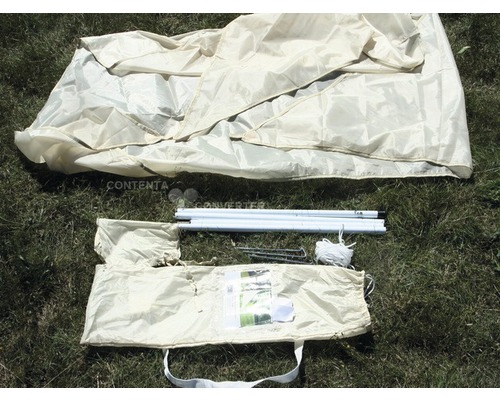 Zeildoek, stangen, haringen en draagtas voor een tent