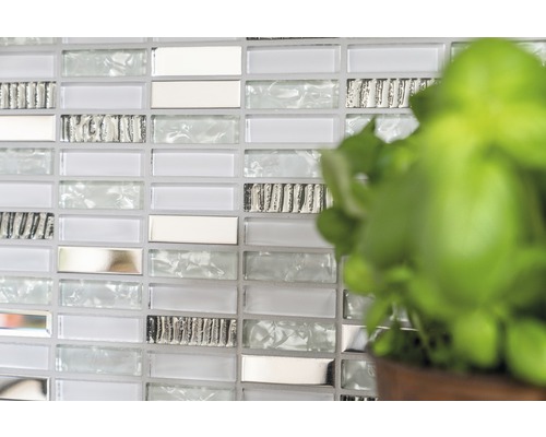 Mozaïektegels met glas, parelmoer en metaaleffect