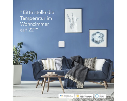 Woonkamer met radiatorthermostaat, bank en decoratie