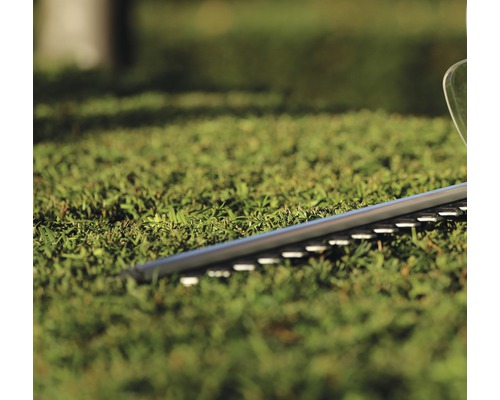 Close-up van een heggenschaar in het gras