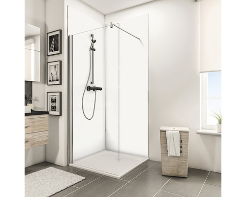 SCHULTE Douche achterwand 2x 90x210 cm hoekset wit Badkamer met douchecabine, douchearmatuur en wasmand