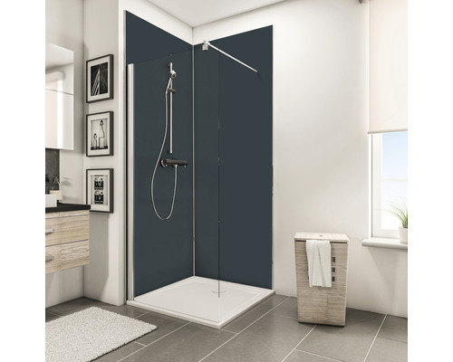 SCHULTE Douche achterwand 2x 90x210 cm hoekset antraciet Douchecabine met douchebak in een badkamer