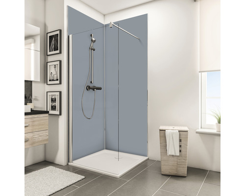 SCHULTE Douche achterwand 2x 90x210 cm hoekset lichtgrijs Badkamer met douchecabine, douchebak en kraan voor grijze douchewand