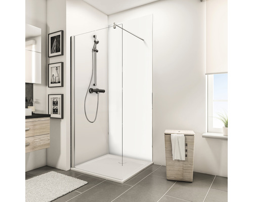 SCHULTE Douche achterwand 90x210 cm uitbreidingsset wit Inloopdouche met douchegoot en douchearmatuur in de badkamer