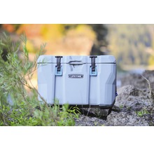 Grijze koelbox van het merk Lifetime op stenen