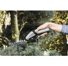 Accu grasschaar in gebruik bij het snoeien van een plant