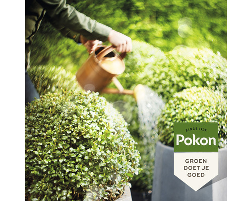 Tuinonderhoud met gieter en Pokon logo