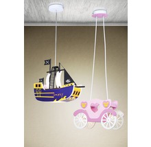 Twee kinderlampen: een piratenschip en een koets