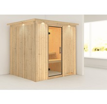 Houten sauna met glazen deur en binnenverlichting