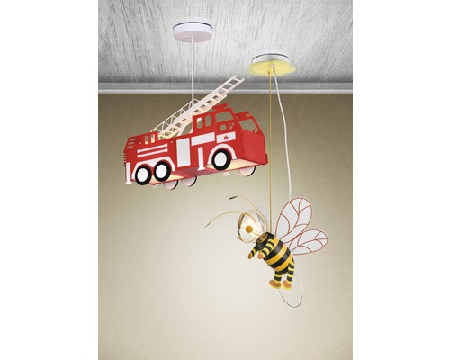 Twee kinderlampen: een brandweerwagen en een bij