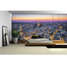 Slaapkamer met fotobehang van de skyline van Parijs
