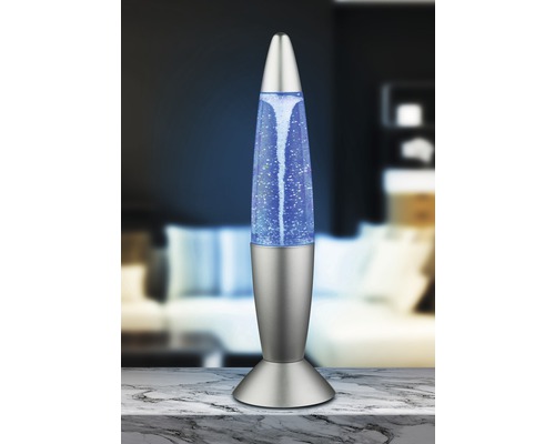 Decoratieve lamp met blauwe werveling en zilverkleurige behuizing